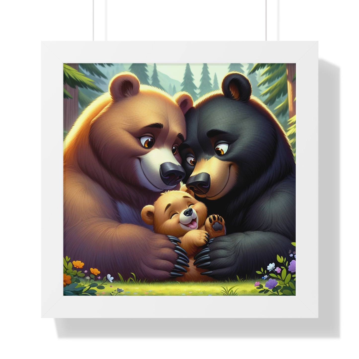 Adorable Bear Family Framed Horizontal Poster - Perfect for Nursery Decor