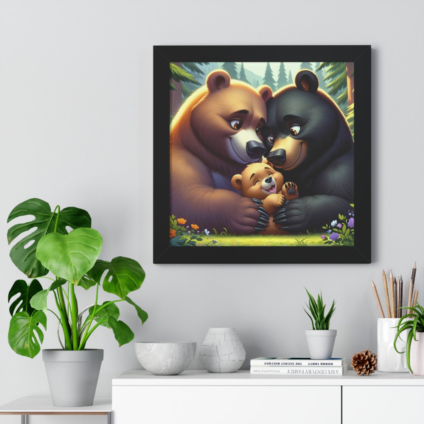 Adorable Bear Family Framed Horizontal Poster - Perfect for Nursery Decor