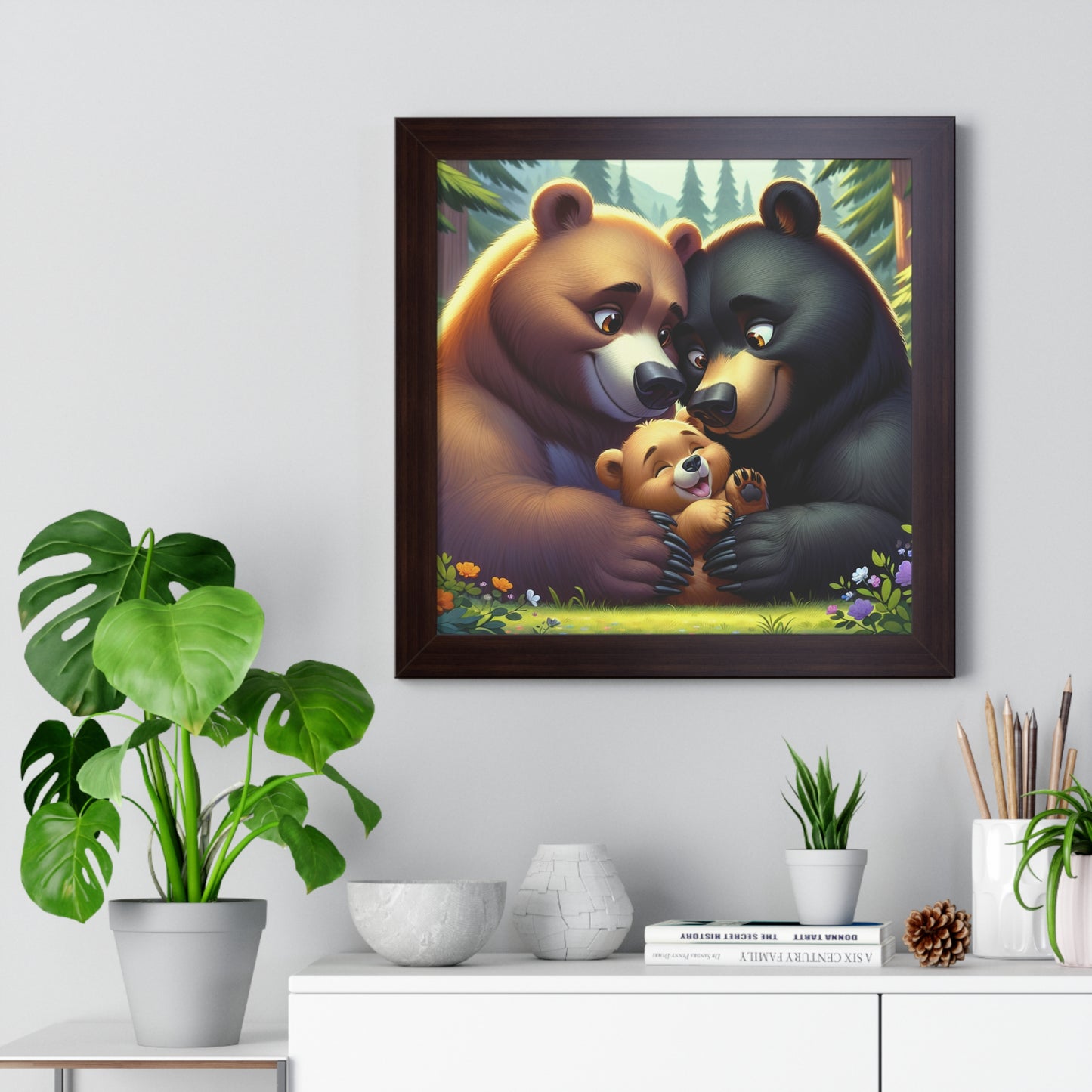 Adorable Bear Family Framed Horizontal Poster - Perfect for Nursery Decor