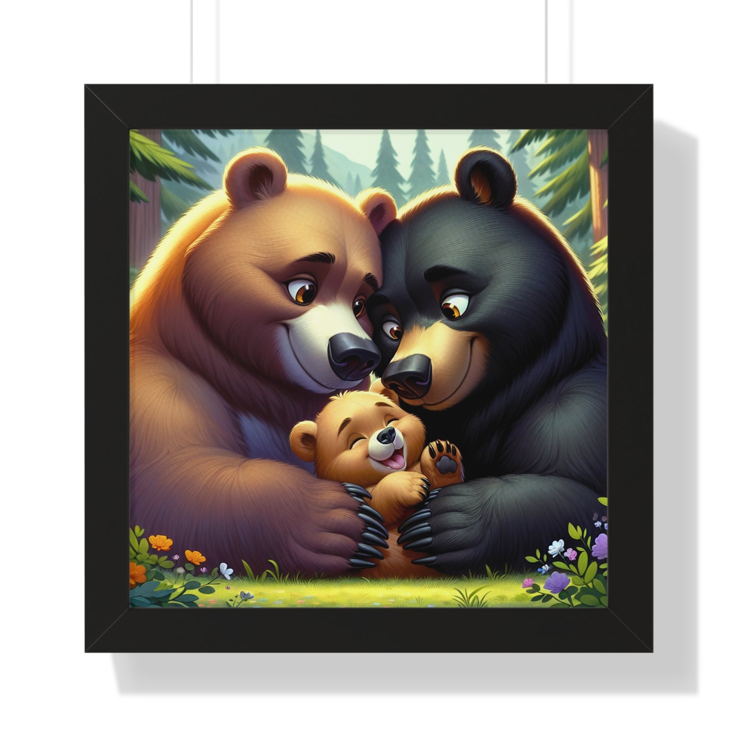 Adorable Bear Family Framed Horizontal Poster - Perfect for Nursery Decor