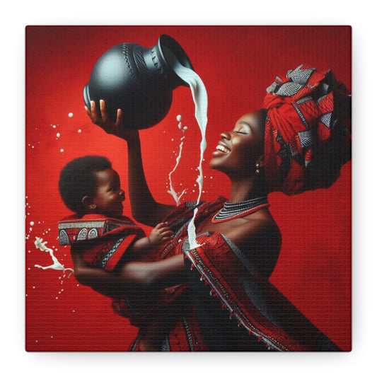Cultural Canvas Wall Art - Joyful Mother and Child Design