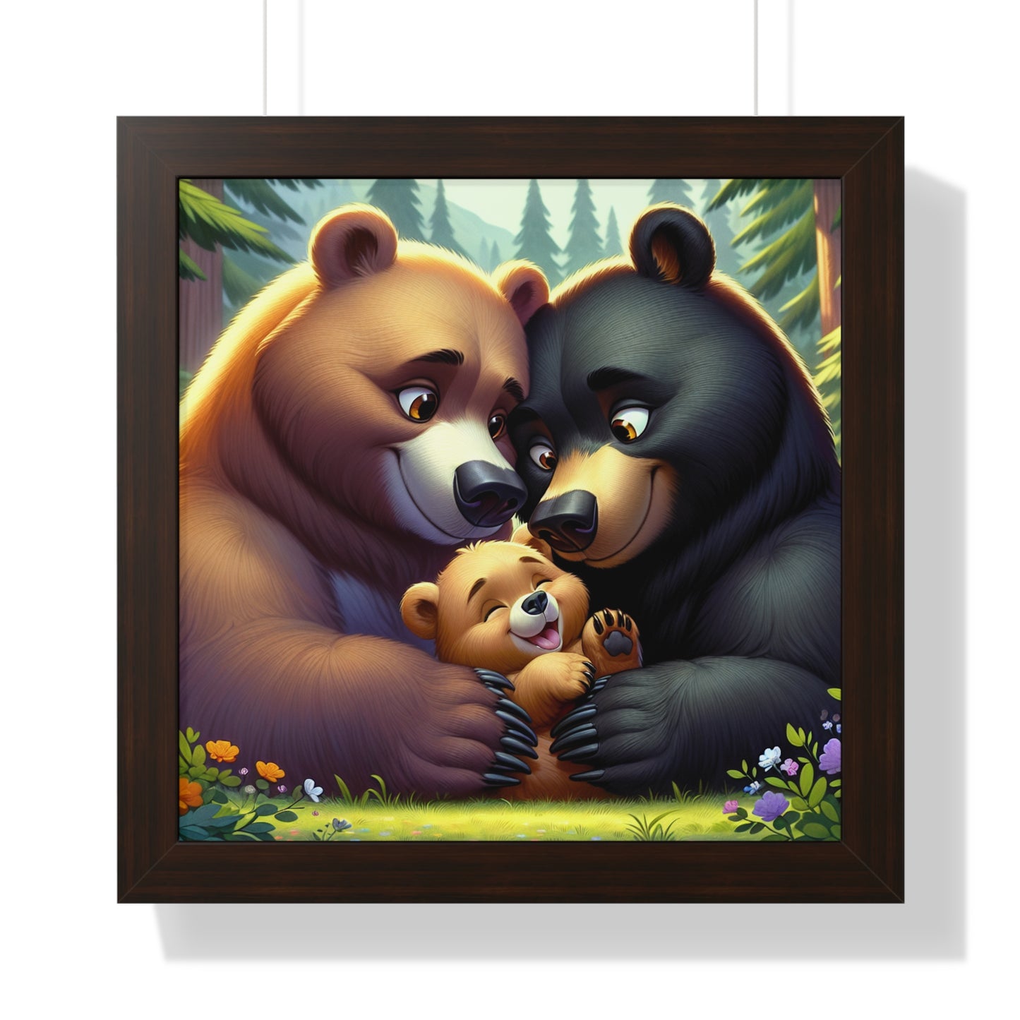 Adorable Bear Family Framed Horizontal Poster - Perfect for Nursery Decor