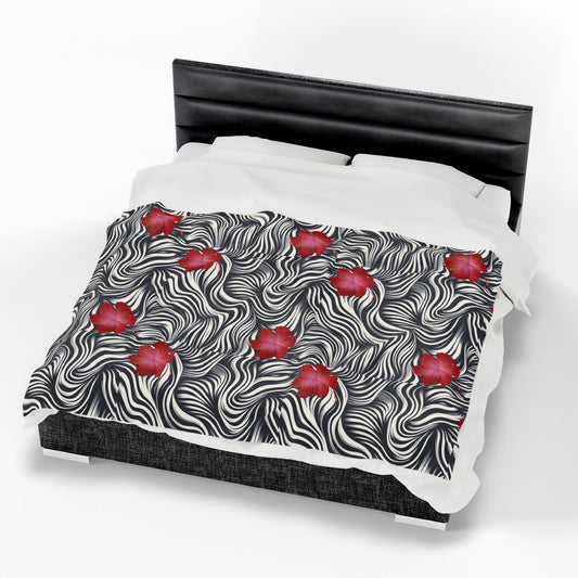 Tropical Zebra Stripe Plush Blanket – Cozy Softness with Hibiscus Design