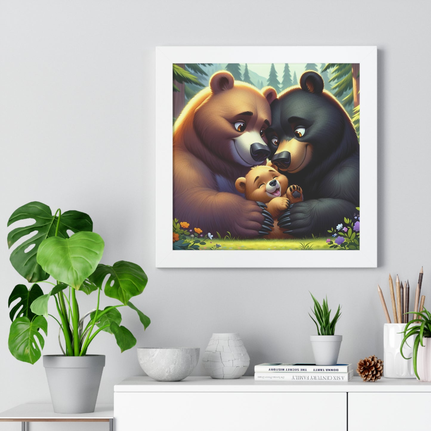 Adorable Bear Family Framed Horizontal Poster - Perfect for Nursery Decor